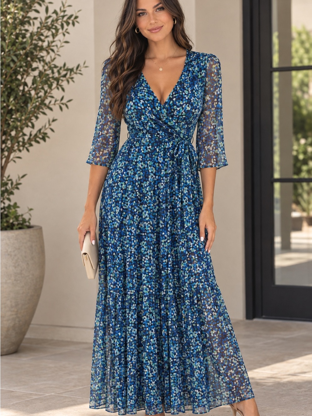 Floral Wrap 🔥 Maxi Dress with Tie Waist